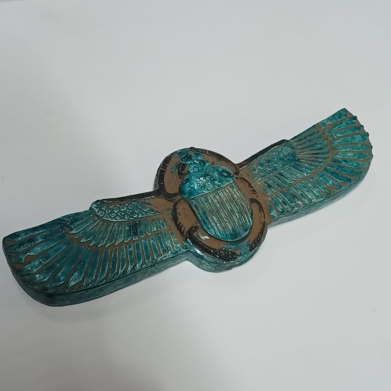 Egyptian Scarab Winged Blue Vintage Style Handmade Pharaoh Decor Item