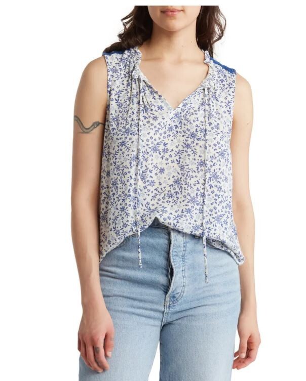 Bobeau Plus Womens Crochet Yoke Romantic Flowers Sleeveless Shirt Blouse 1X