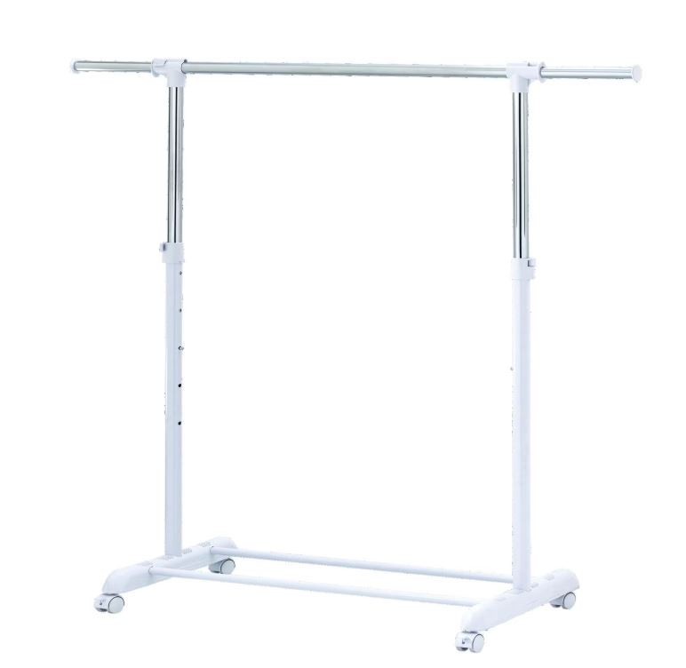  Adjustable Metal Rolling Garment Clothes Rack, Chrome & White