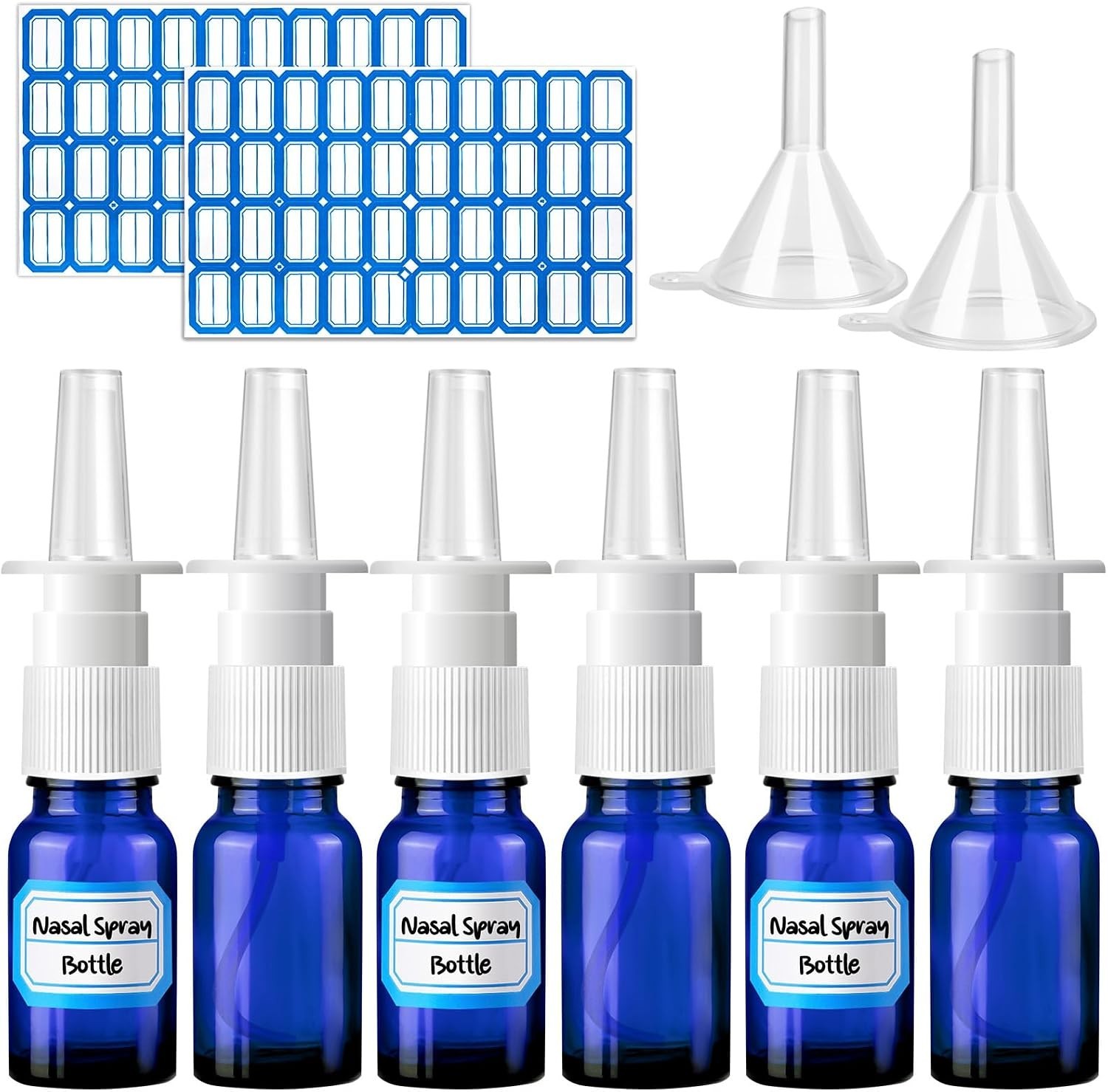 10 Pcs Nasal Spray Bottle, 10ML/0.35OZ 6 Pcs Glass Blue Refillable Fine Mist ...