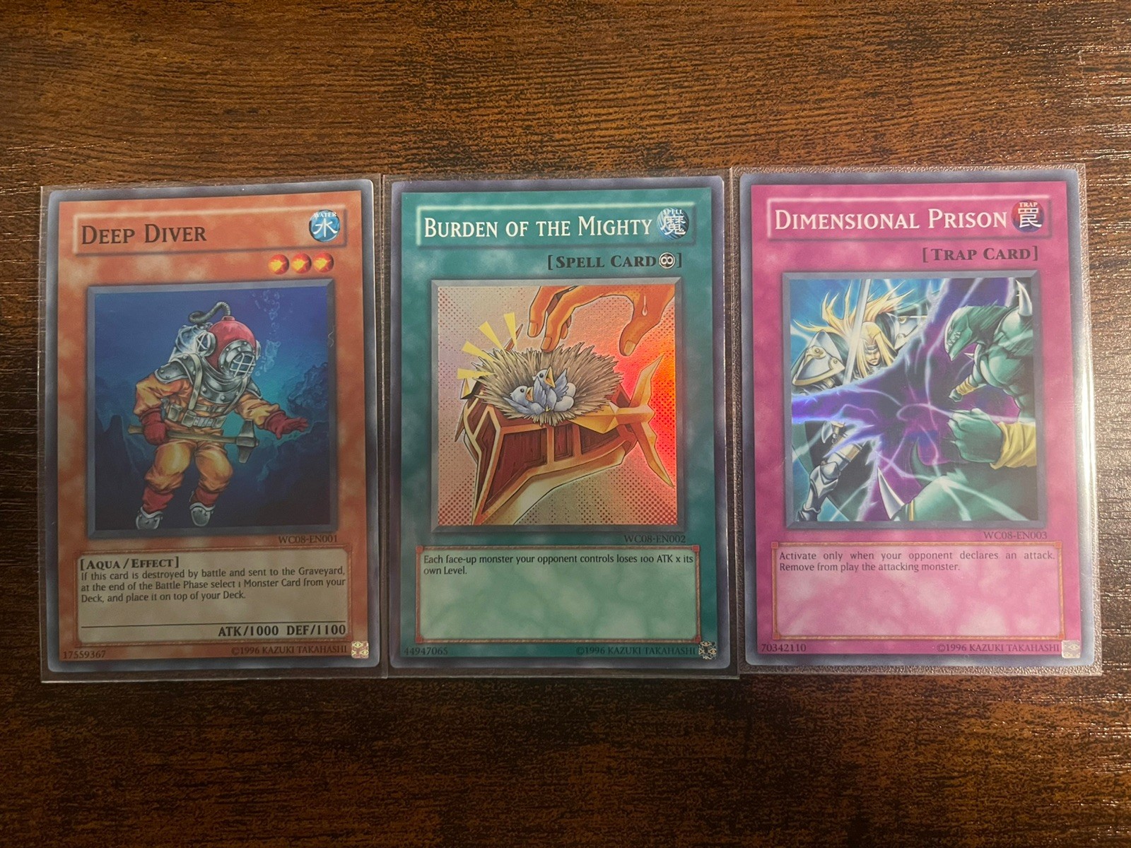 Yu-Gi-Oh WC08 Promo Cards: Dimensional Prison, Burden of the Mighty, Deep Diver Yu-Gi-Oh WC08 Promo Cards: Dimensional Prison, Burden of the Mighty, Deep Diver