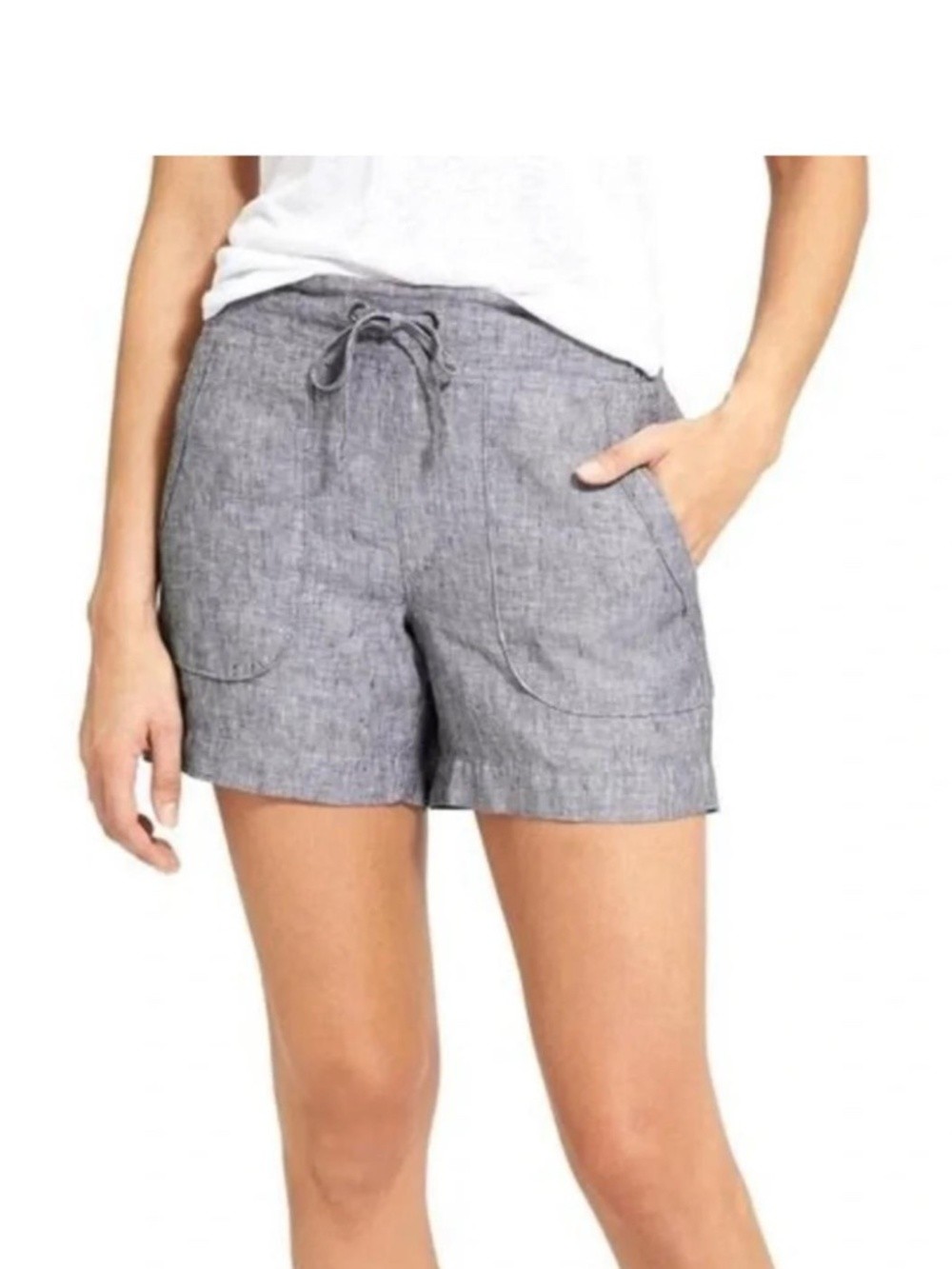 ATHLETA Flint 100% Linen Pull-On Drawstring Shorts Casual Resort Gray 10 ATHLETA Flint 100% Linen Pull-On Drawstring Shorts Casual Resort Gray 10
