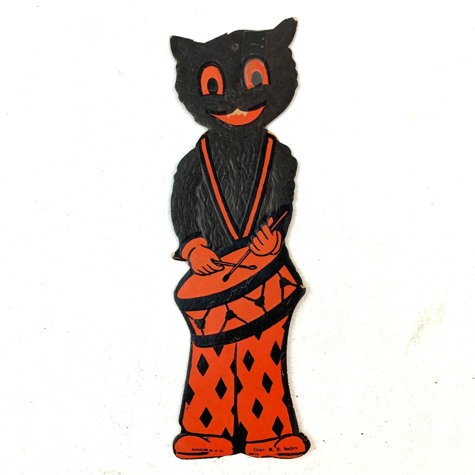 Vintage 1940s M.E. Luhrs Halloween Black Cat Drummer Jazz Band Die Cut Paper