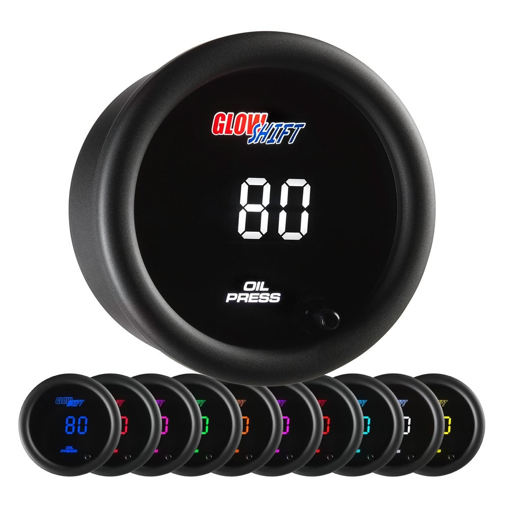 GlowShift 10 Color Digital 145 PSI Oil Pressure Gauge Kit, 21/16 GlowShift 10 Color Digital 145 PSI Oil Pressure Gauge Kit, 21/16