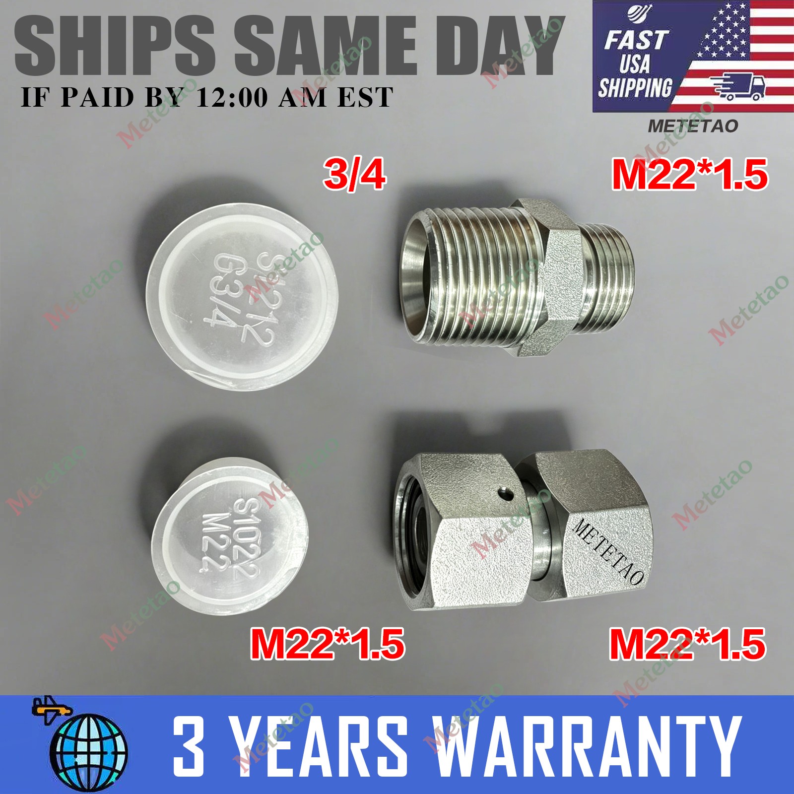 For Mini Excavator M22 x 1.5 & M22 to 3/4 BSPT Hydraulic Filter Adapter Kit NEW