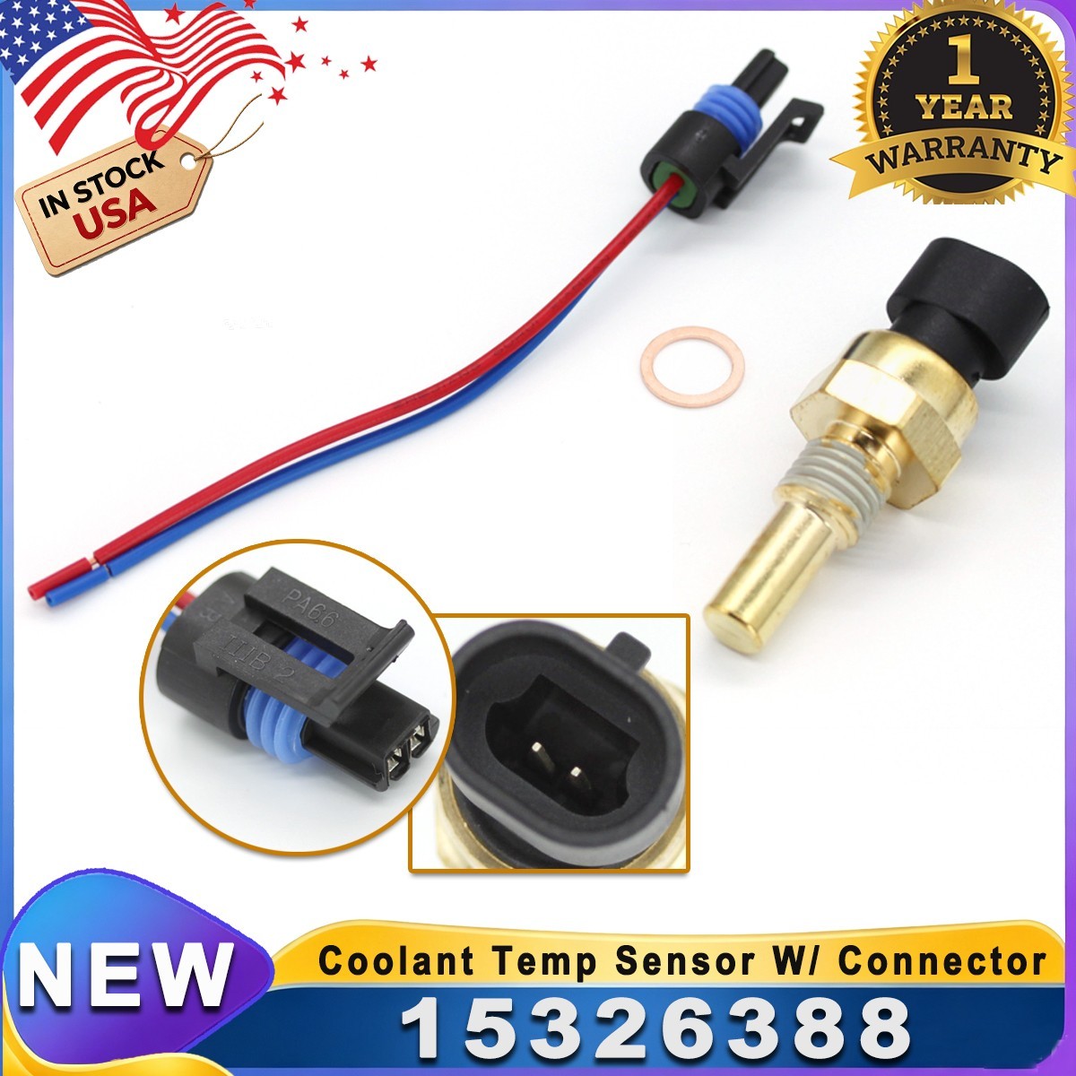 15326388 Engine Coolant Temperature Sensor +CONNECTOR For Buick Cadillac GMC HHR