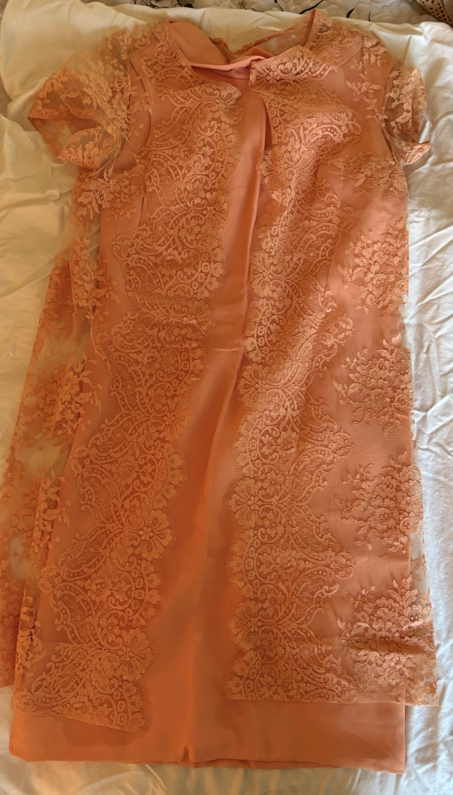 Vintage 1960’s Orange Mock Neck Dress With Floral Lace Overlay Size 6