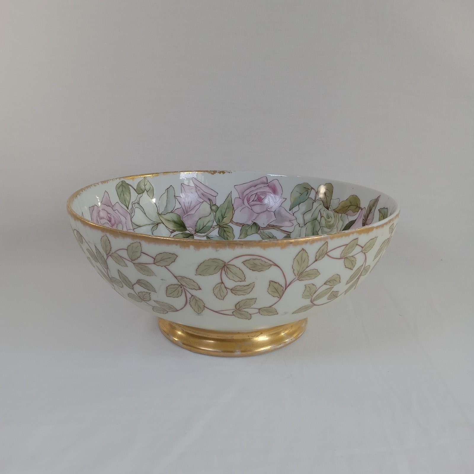 J.P.L. Jean Pouyat  Limoges Porcelain Footed Bowl Hand Painted Roses  6x13