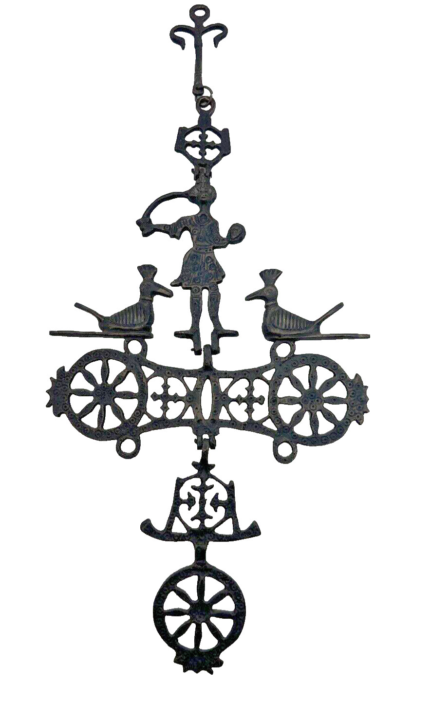 Vintage Byzantine Cross Wall Hanging Cast Iron Metal Hinged 19.5\ Vintage Byzantine Cross Wall Hanging Cast Iron Metal Hinged 19.5\