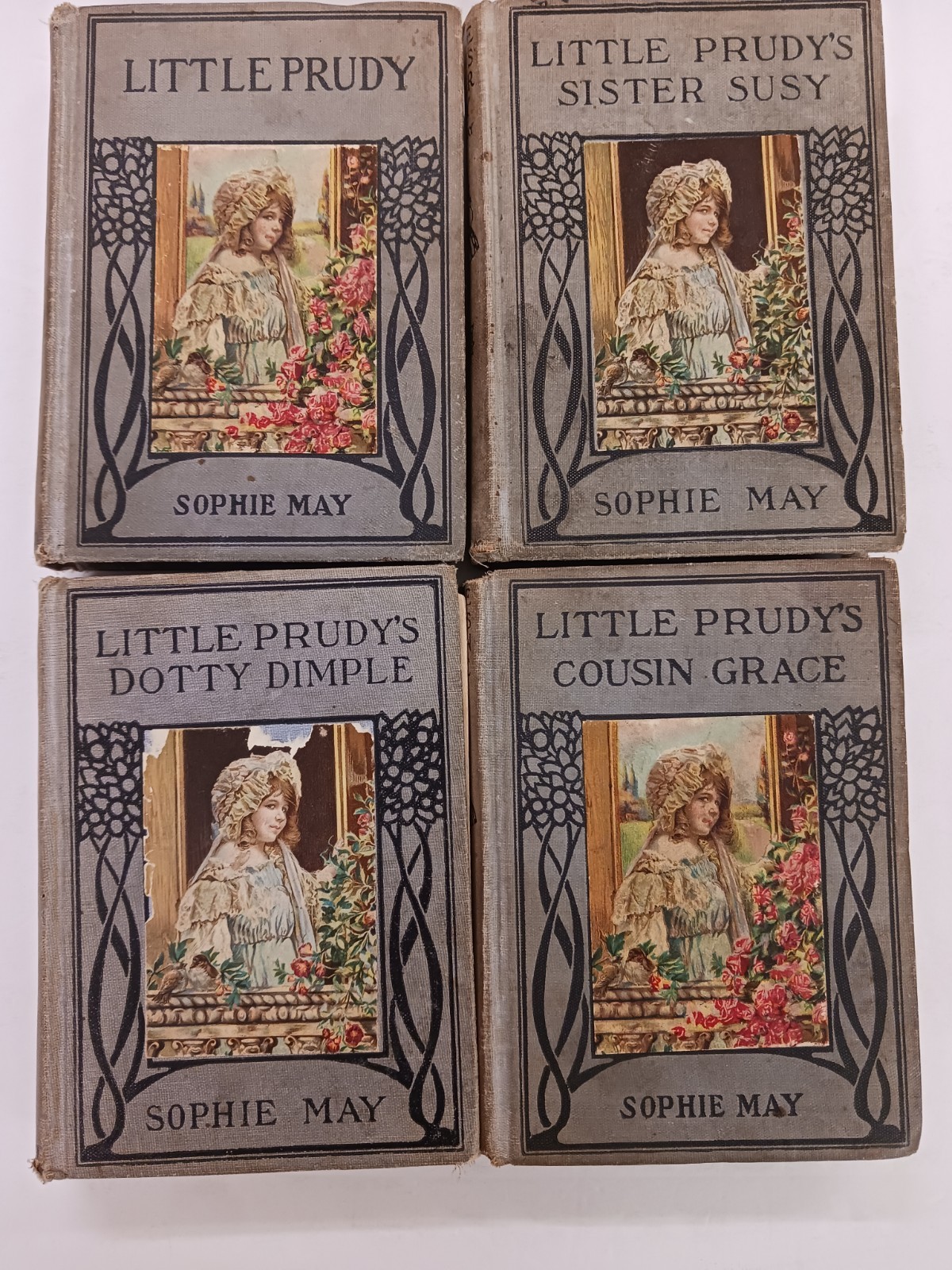 4 Little Prudy Storybooks by Sophie May Early 1900s Sister Susy Dottie Dimple Co