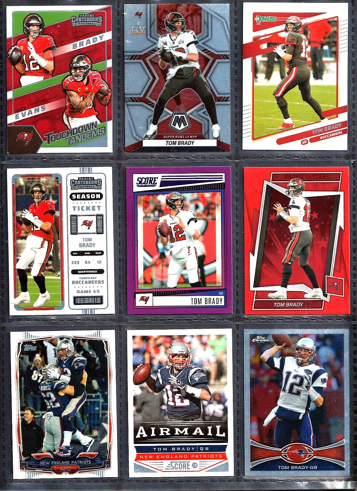 Tom Brady LOT OF 9 2012-2022 Panini and Topps EN9E