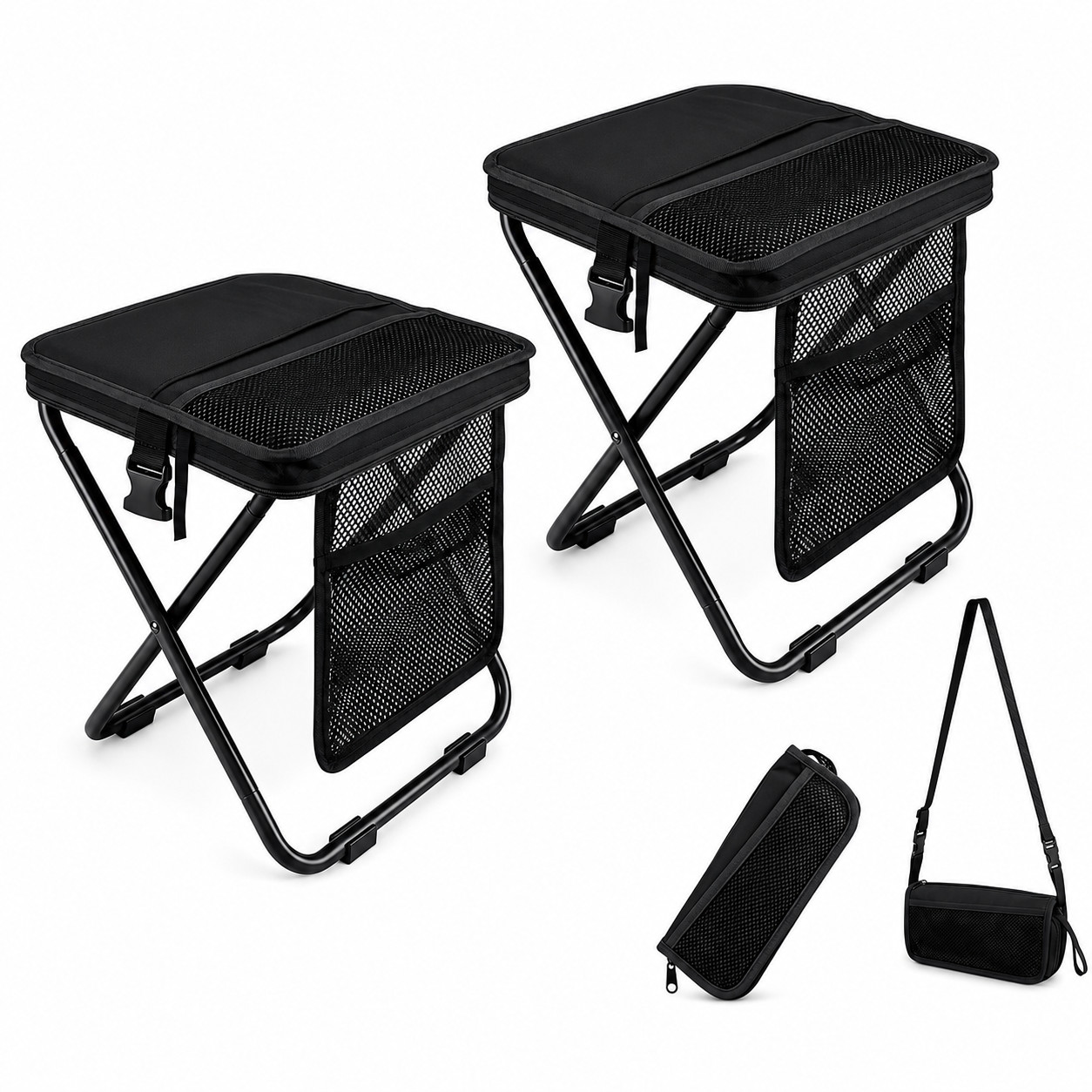GMOX 2PCS Compact Collapsible Stool Pocket Chair for Fishing Hiking Camping