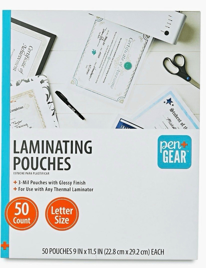 Pen+Gear Letter Size Laminating Pouches 3 Mil Glossy, 50 Ct 9 x 11.5\