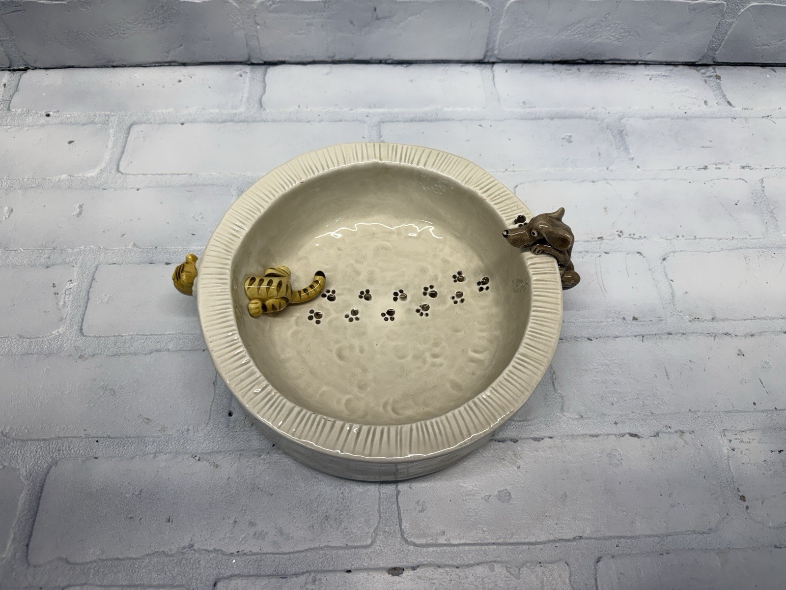 Vintage 1986 Fitz and Floyd The Cat\'s Meow Ceramic Pet Bowl Dog Cat
