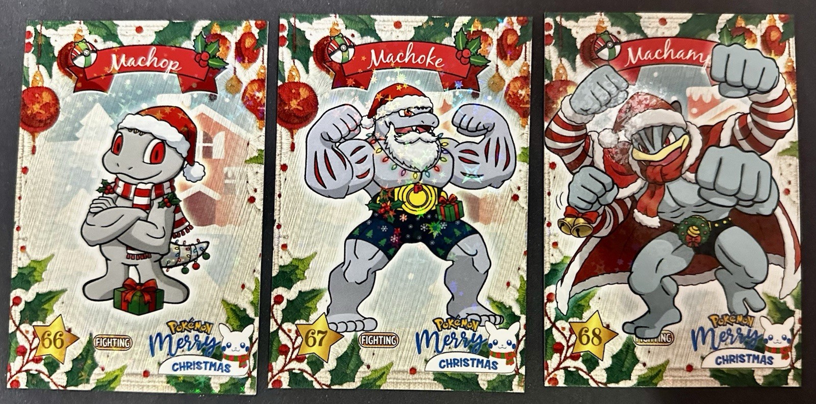 MACHOP X MACHOKE X MACHAMP LOT-POKEMON KANTO COLLECTOONS CHRISTMAS HOLO