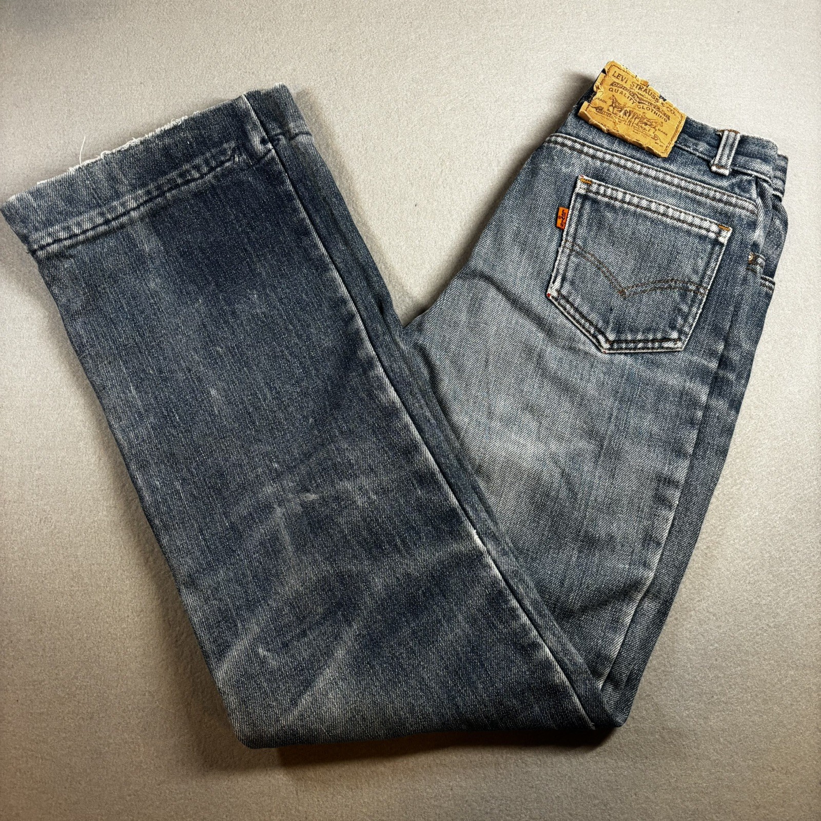 Vintage 80s Levis Red Fleece Lined Jeans Orange Tab 28x28 distressed 