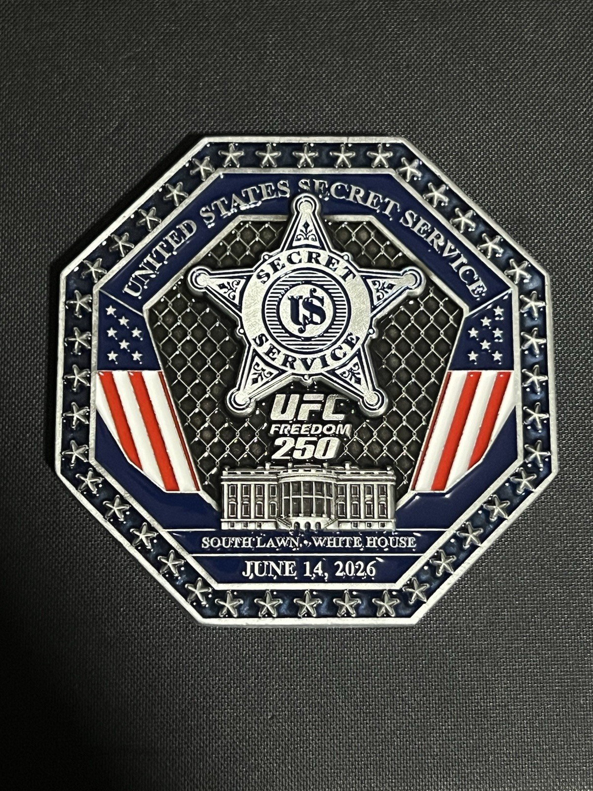 USSS Secret Service UFC Freedom 250 D J Trump Serialized XXX/250 Challenge Coin USSS Secret Service UFC Freedom 250 D J Trump Serialized XXX/250 Challenge Coin