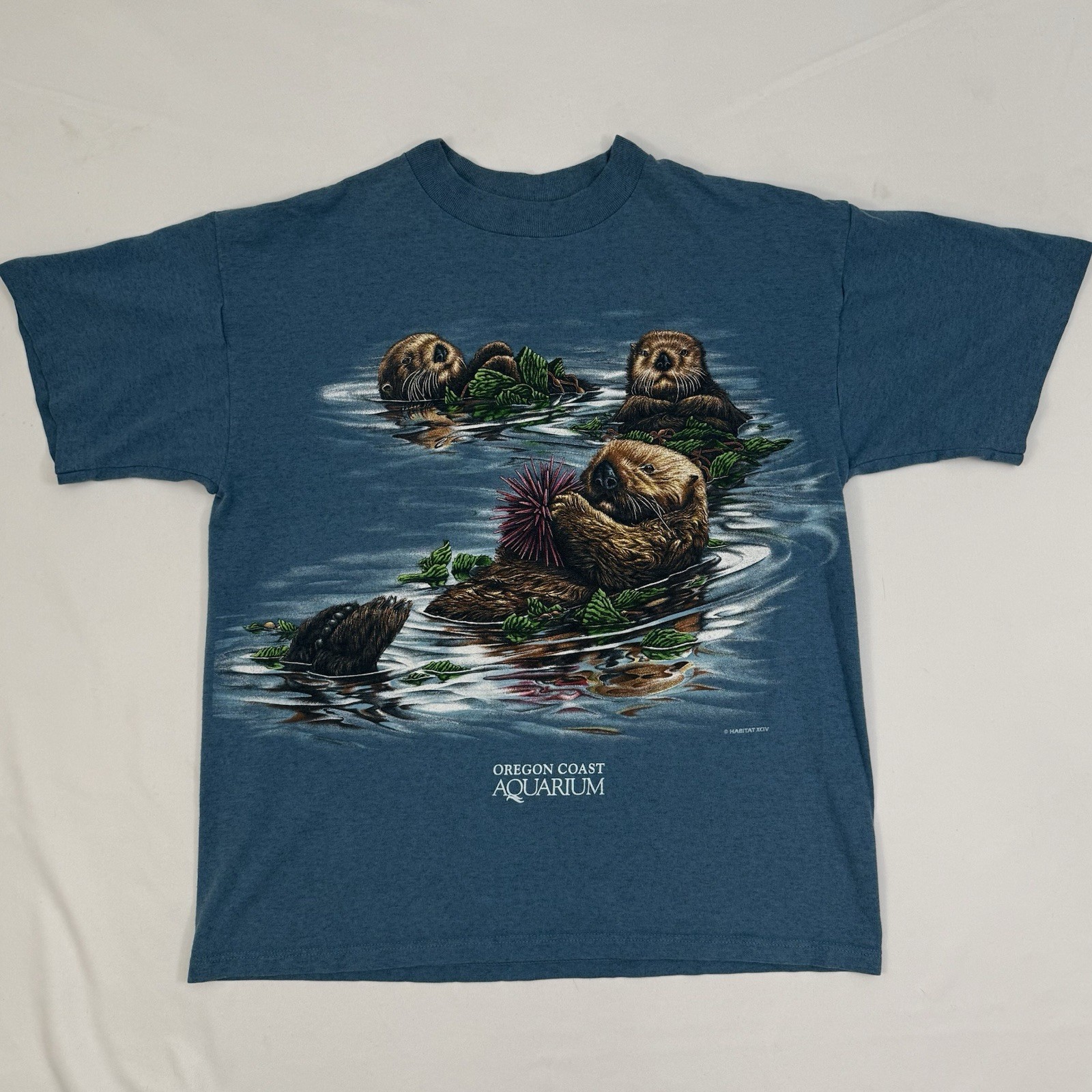Vintage 1994 XCIV Oregon Coast Aquarium Sea Otters T-Shirt Blue Habitat Size L
