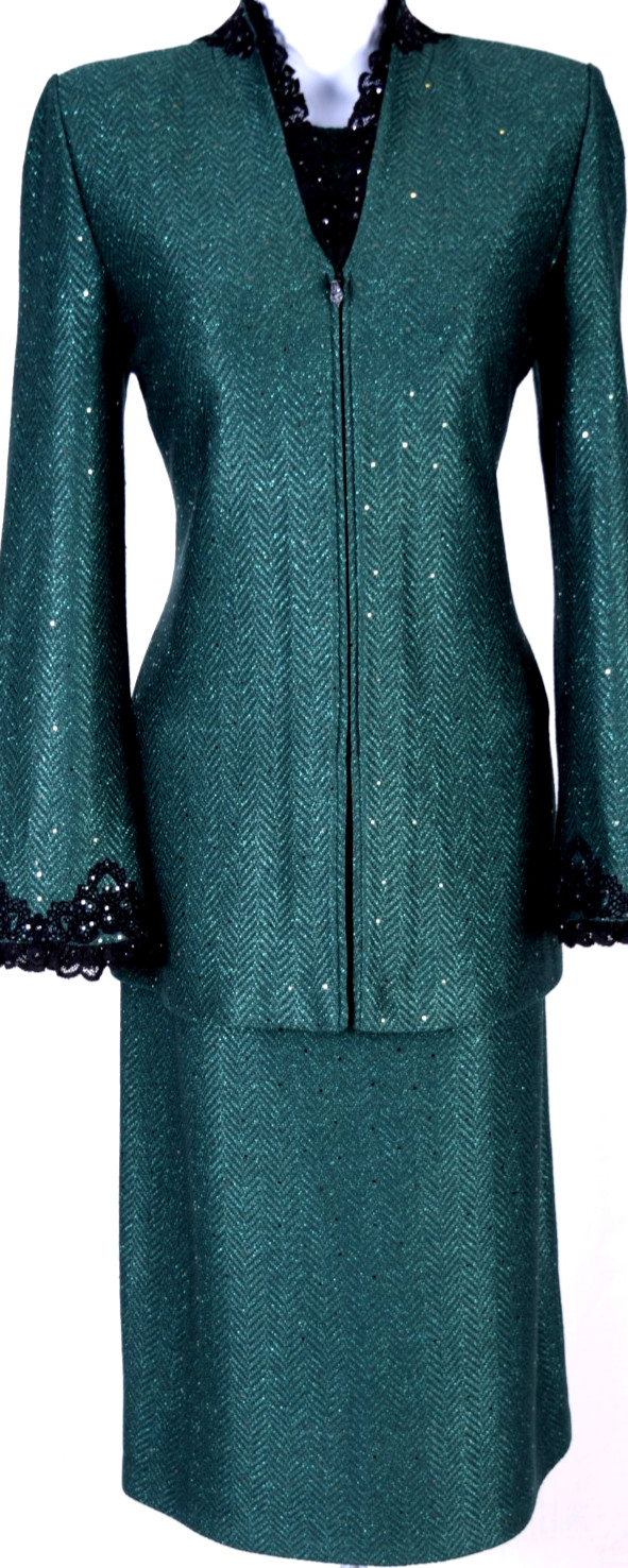ST.JOHN Women\'s Green Black Embroidered Sequins Studs Trim Zip Jacket Dress Sz 6