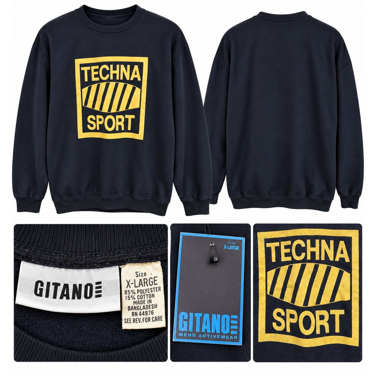 Vintage Gitano Techna Sport Sweatshirt Men’s XL Black Gold Graphic NWT Deadstock