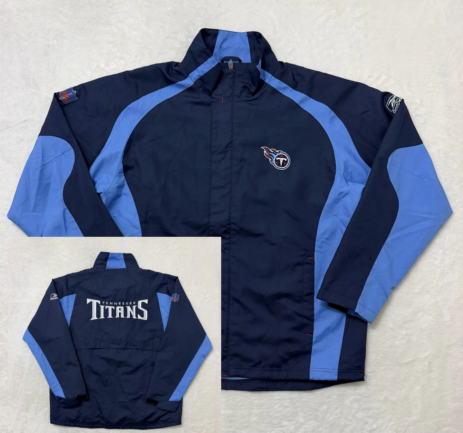 Reebok Tennessee Titans Jacket Mens Large Blue NFL Football Full Zip On Field 2 Reebok Tennessee Titans Jacket Mens Large Blue NFL Football Full Zip On Field 2