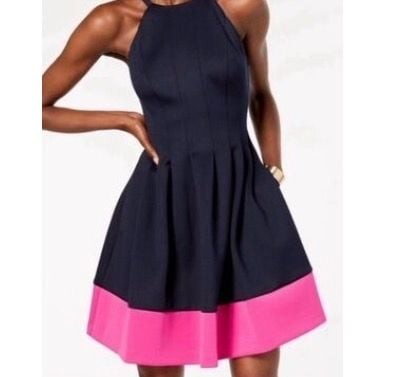 Classy Day at the Races Vince Camuto Navy Blue And Pink Scuba Halter Fit And