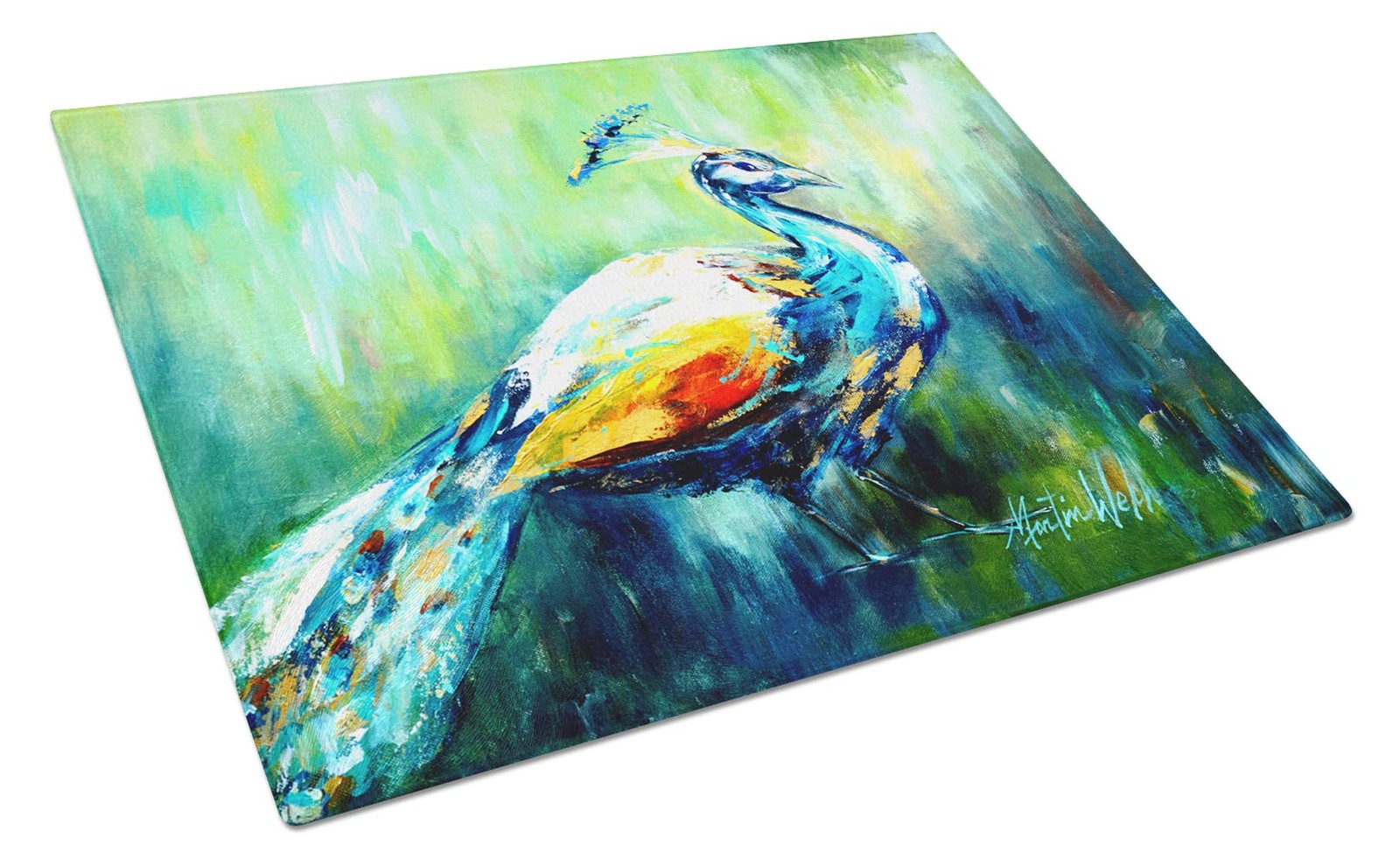 Caroline\'s Treasures MW1160LCB Proud Peacock Green Glass Cutting Board Large