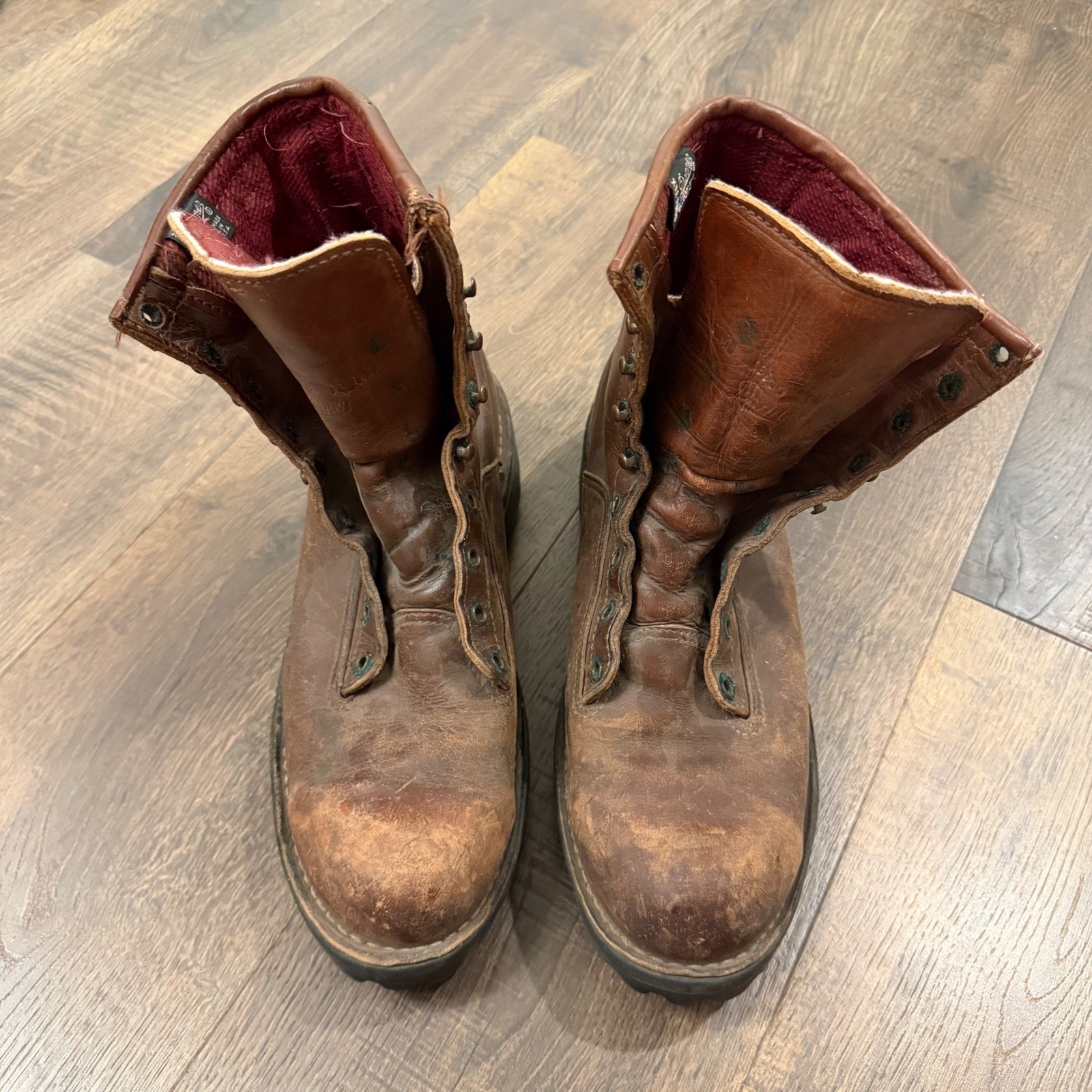 Vintage 80s 90s Danner USA Brown Leather Work Boots Mens Fits 11 Distressed