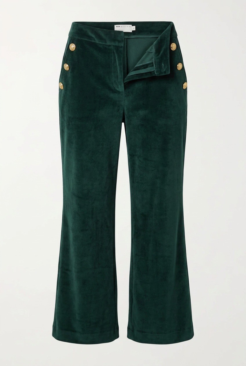 Maison d\'Amélie Paris Velvet Wide-Leg Pants, Sailor-Style with Gold Buttons
