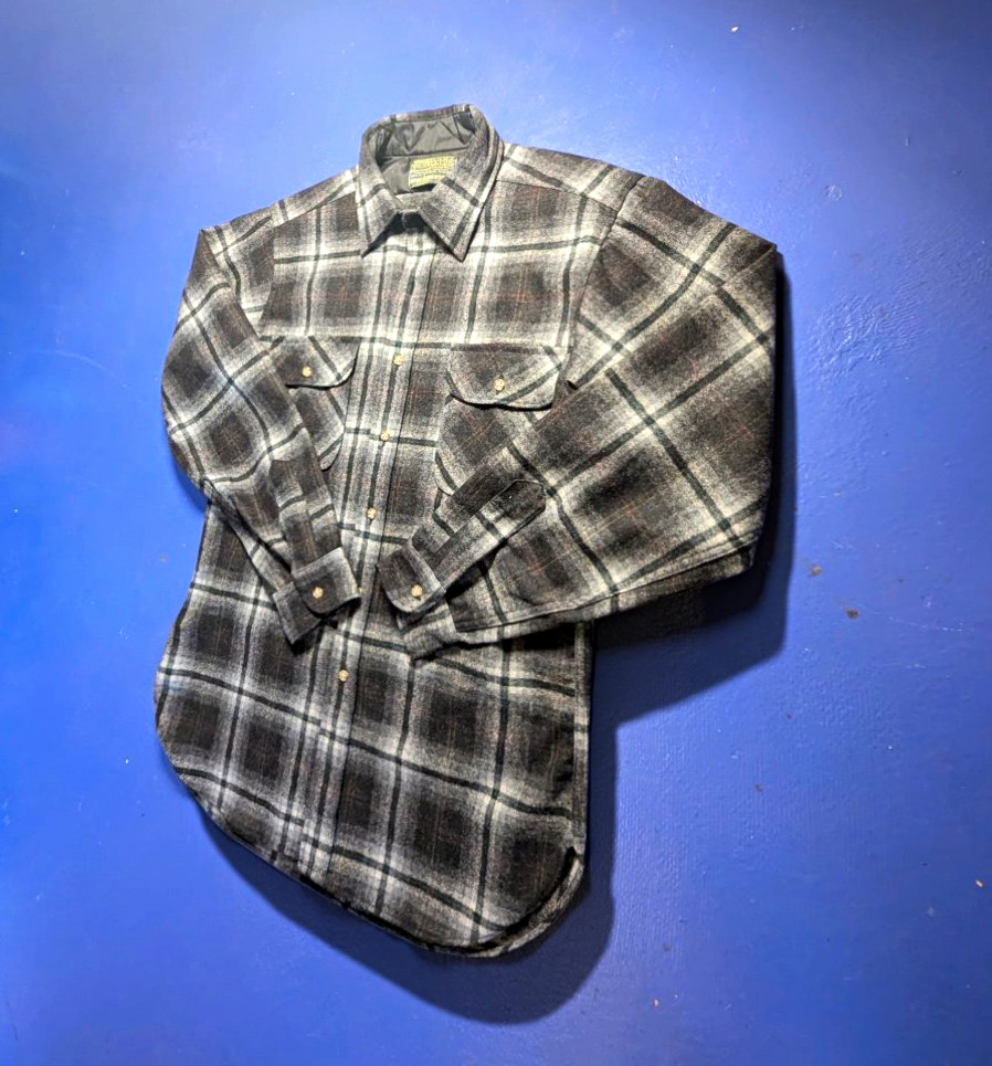 Vintage 70s Pendleton Field Shirt Andy Anderson’s OKC Monochrome Shadow Plaid XL