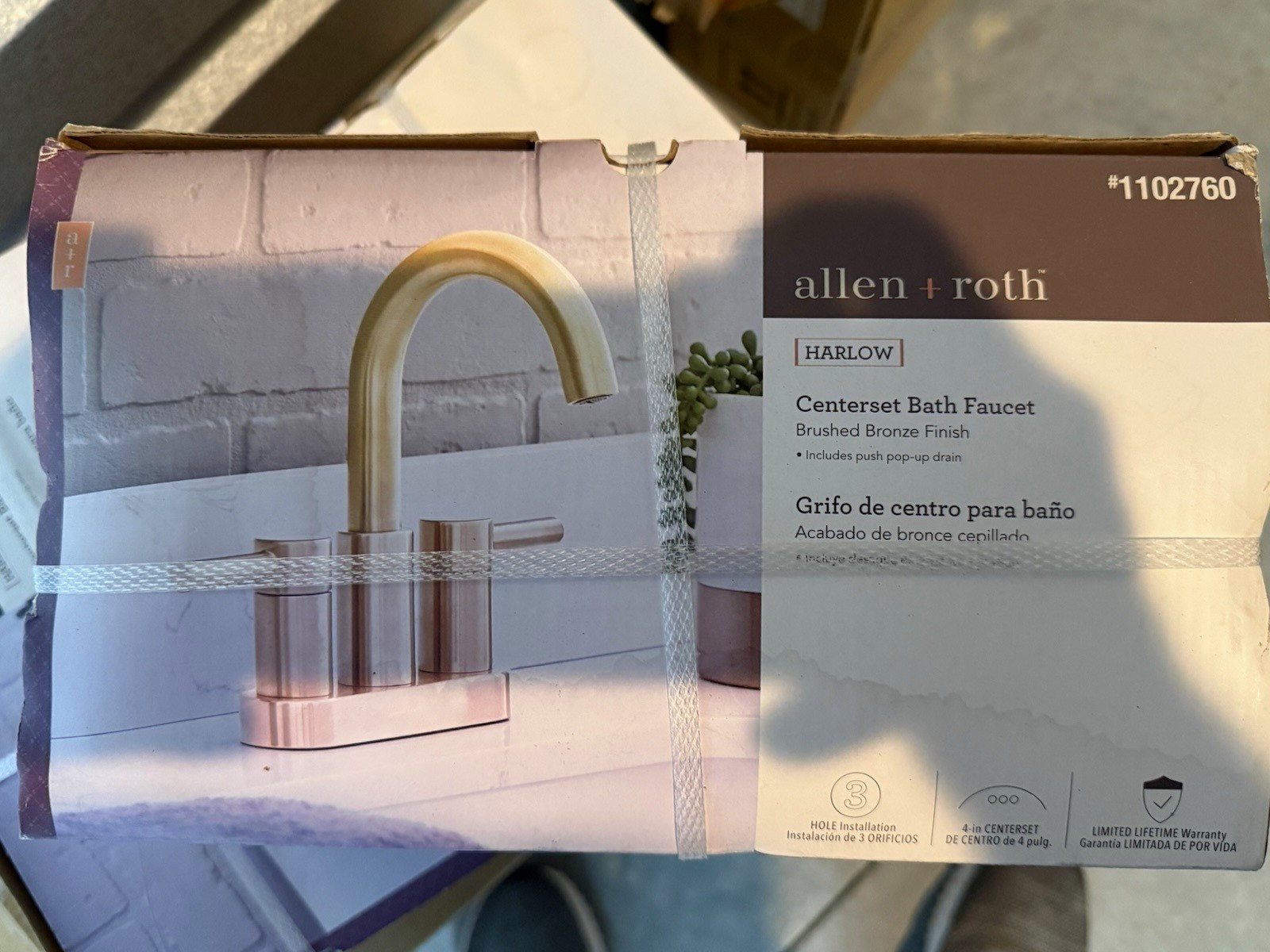 Allen + Roth Harlow 4 in Centerset Brushed Bronze 2-Handle High Arc, Drain Allen + Roth Harlow 4 in Centerset Brushed Bronze 2-Handle High Arc, Drain