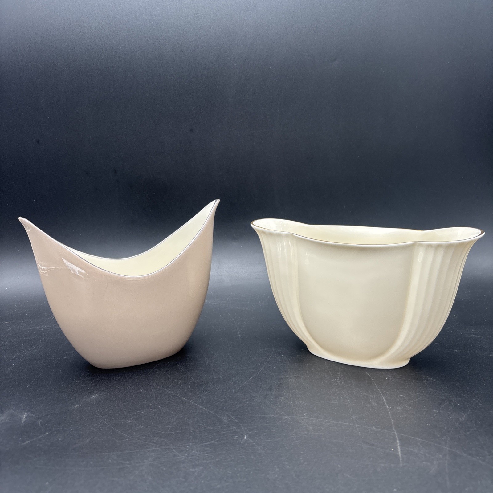 2 LENOX VASES Silver Rim Crescent Swoop Tulip And Gold Rim Windsor  Pattern