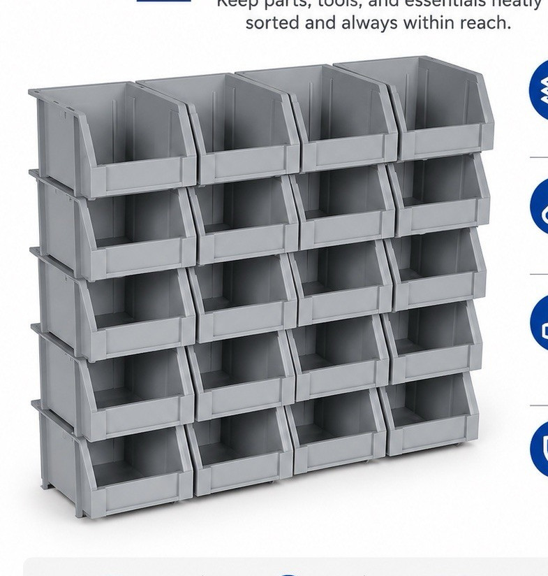38-Bin Rail Mount Storage Organizer, Stackable Modular Bins, Gray 38-Bin Rail Mount Storage Organizer, Stackable Modular Bins, Gray