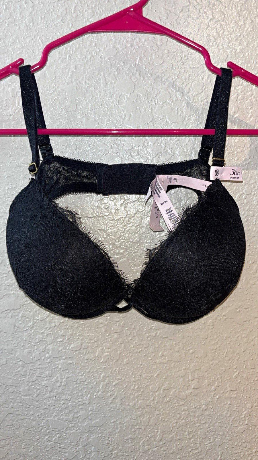 Victoria\'s Secret Dream Angels Push-Up Underwire Floral Lace Bra Black 36C