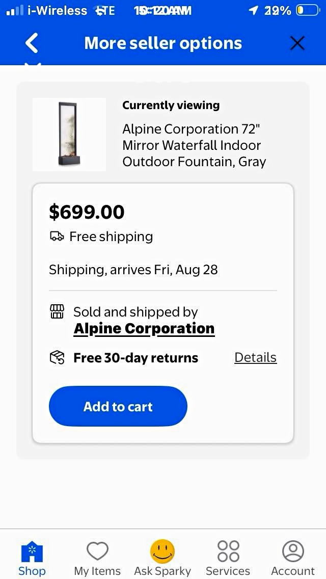 Alpine Corporation 72in Waterfall Fountain Mirror Gray