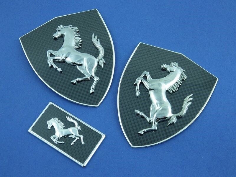 FERRARI CARBON FIBER SCUDERIA FENDER SHIELDS/BADGES/EMBLEMS + FRONT NOSE BADGE