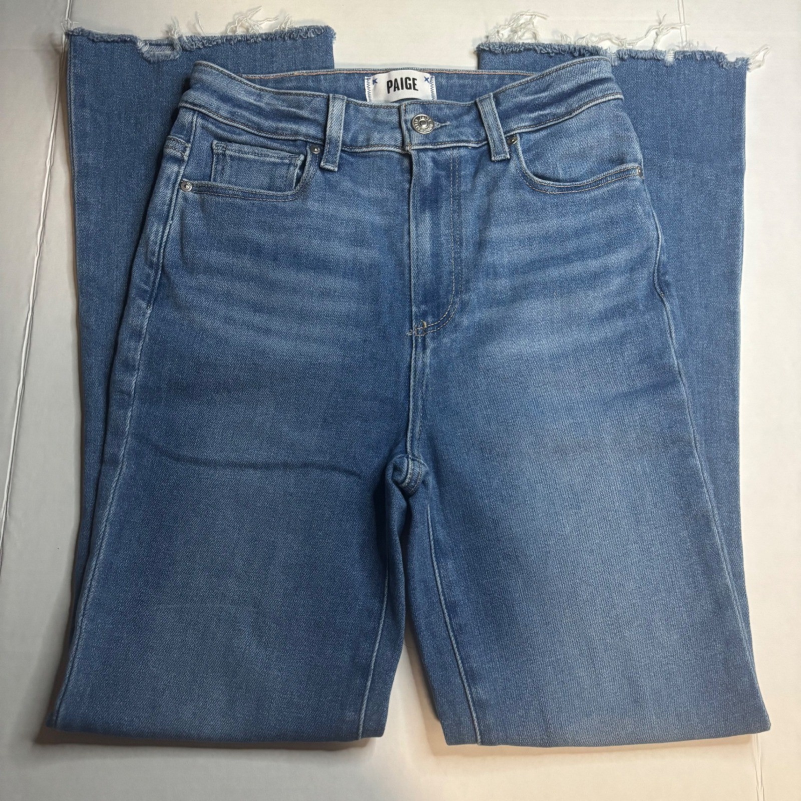 PAIGE Claudine High Rise Ankle Flare Raw Hem Jeans Blue Size 26 PAIGE Claudine High Rise Ankle Flare Raw Hem Jeans Blue Size 26