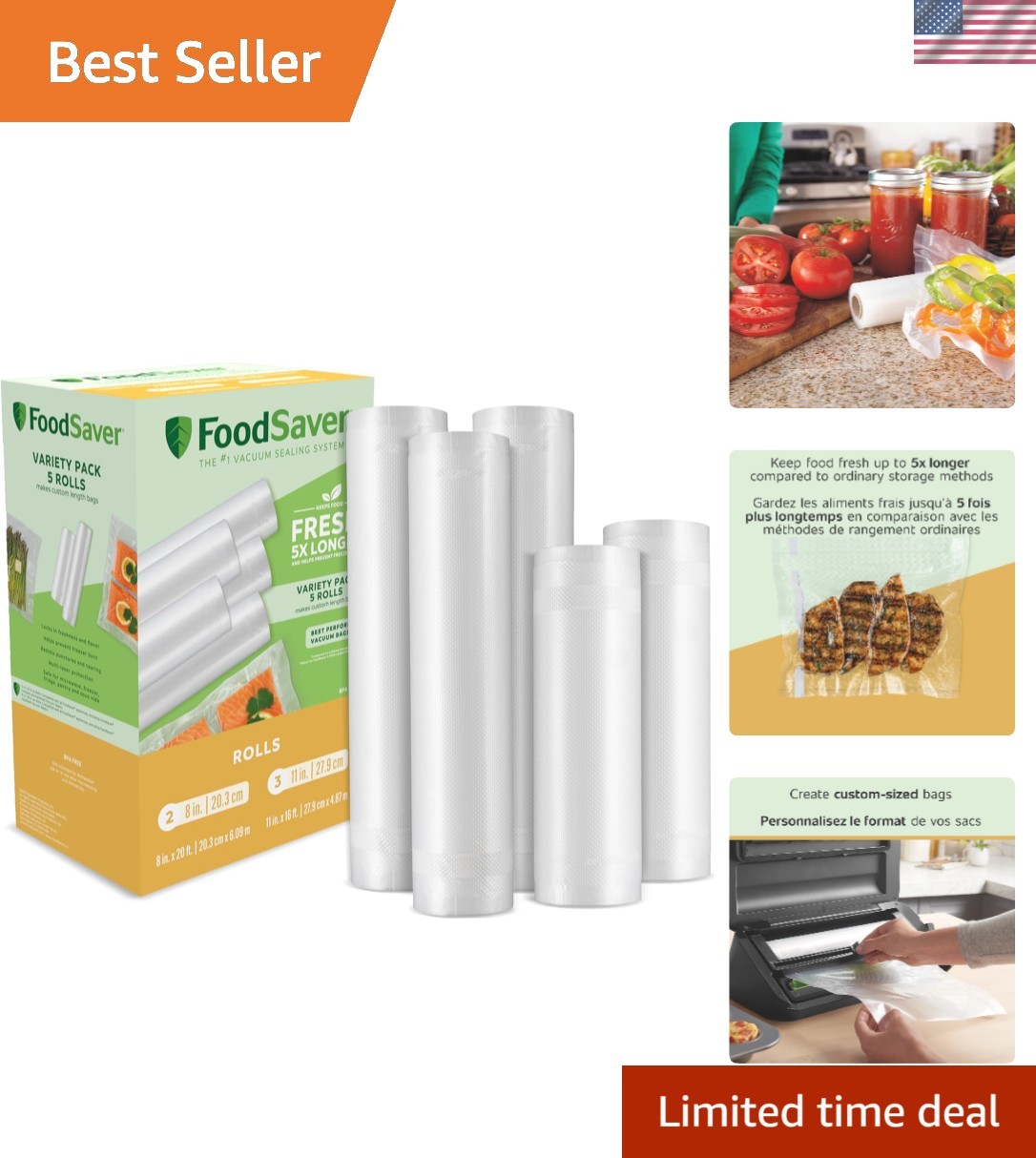 Durable BPA-Free Vacuum Sealer Bags, 5-Pack for Fresh Food Storage and Sous Vide