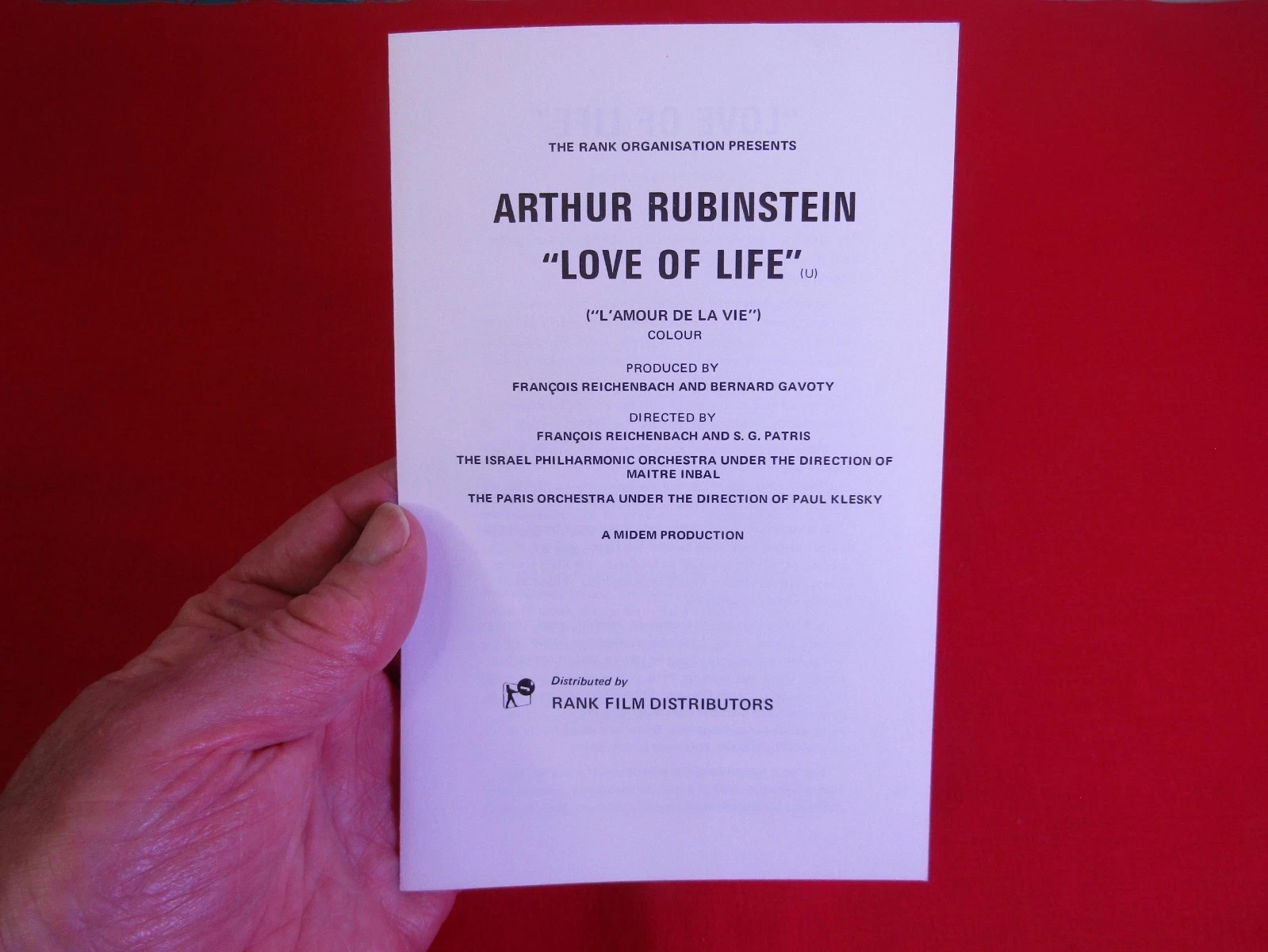 Arthur Rubinstein LOVE OF LIFE Rank Film FLYER LEAFLET Best Documentary 1969 #5 Arthur Rubinstein LOVE OF LIFE Rank Film FLYER LEAFLET Best Documentary 1969 #5