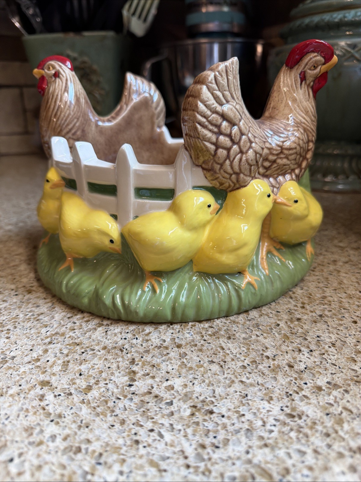 Farmhouse Style Vintage Ceramic Hen & Chicks Planter Cottagecore