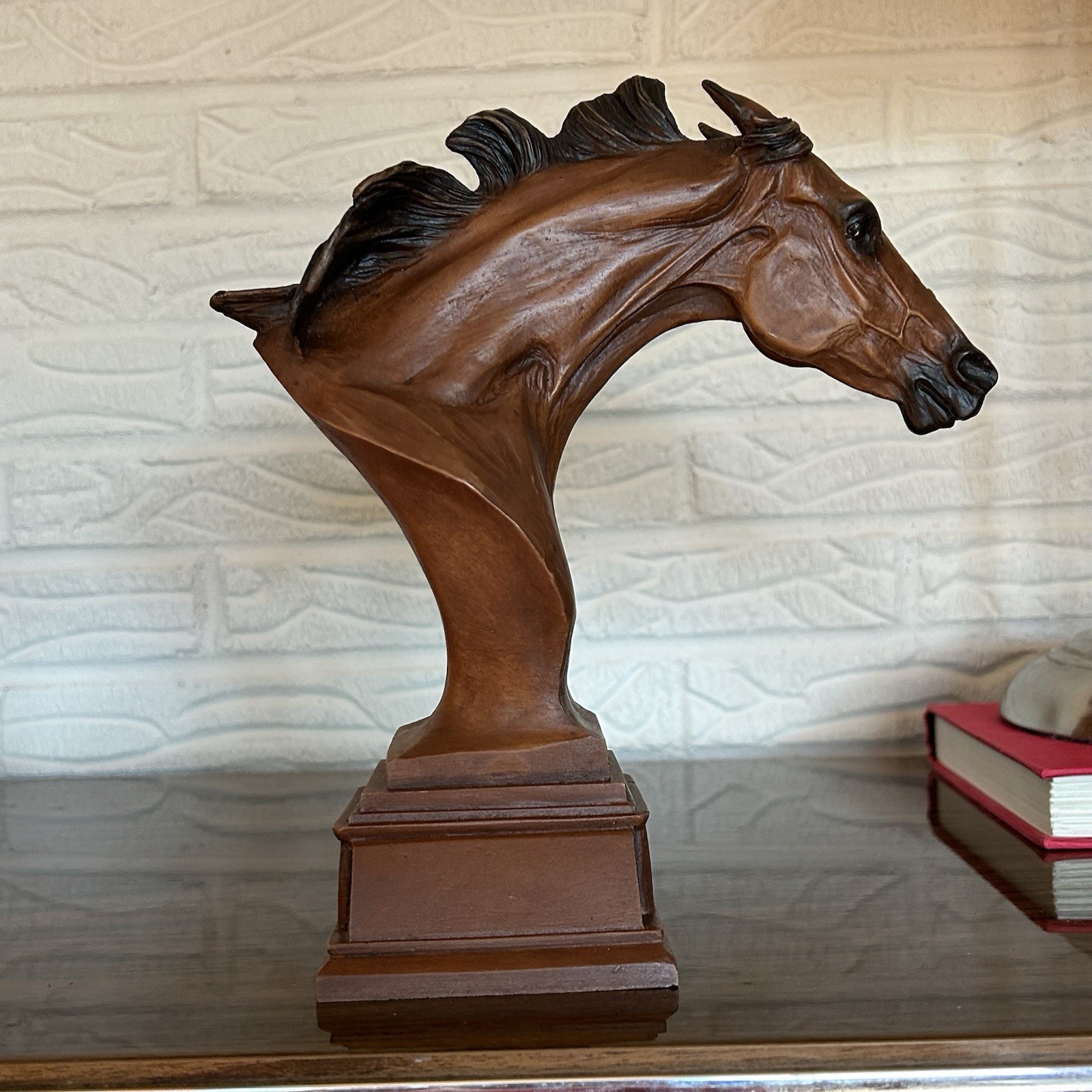 Vintage 1997 Pat Kasper Signed Horse Bust Sculpture Equestrian Statue Faux Wood