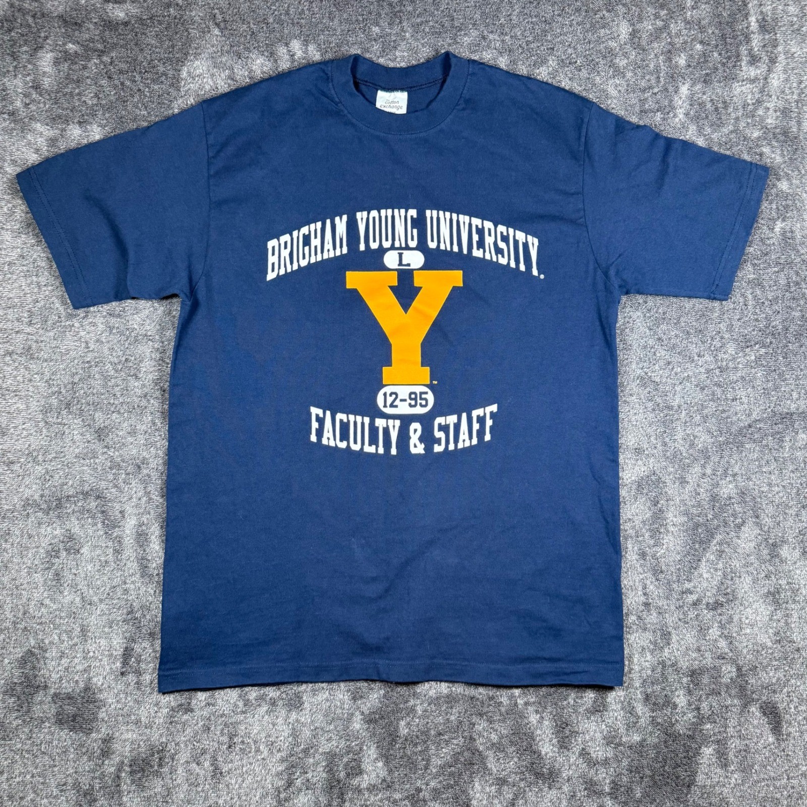Vintage 1995 BYU Brigham Young University Faculty Staff T-Shirt Navy Large USA