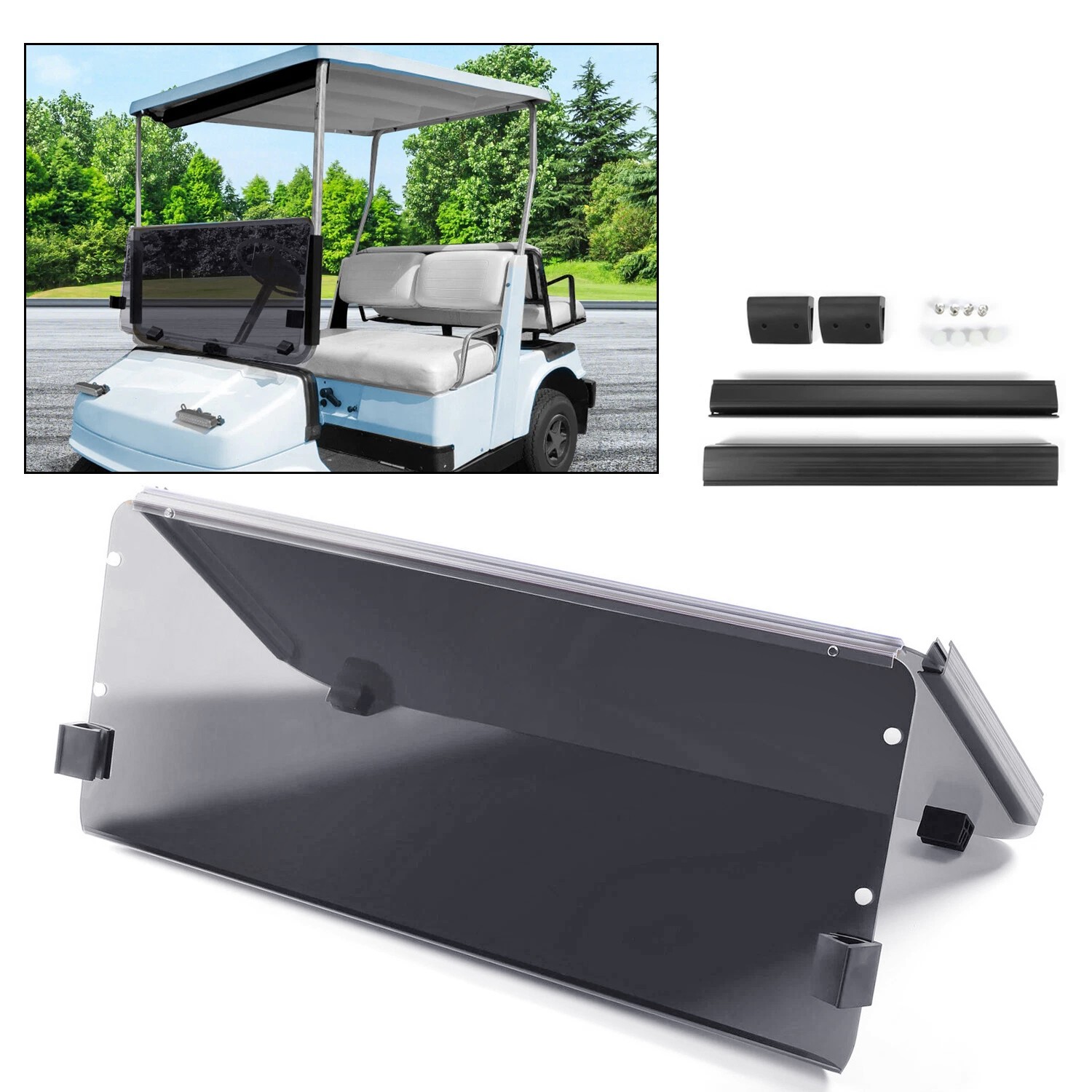 For 1985-1995 Yamaha G2 G9 Tinted Fold Down Golf Cart Windshield Windscreen