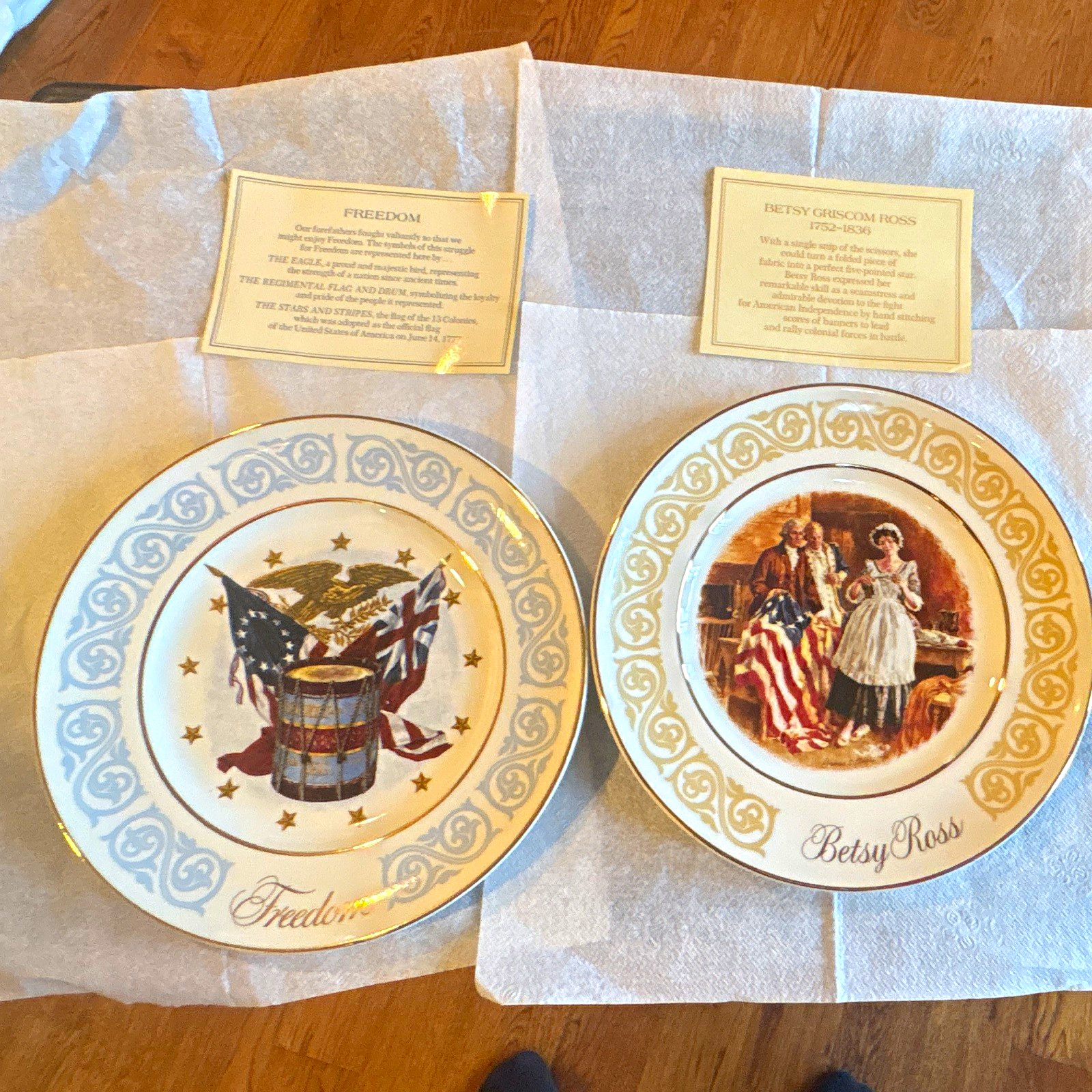 Avon Set of 2 Betsy Ross Collector Plates Patriot Flagmaker & Freedom 1973