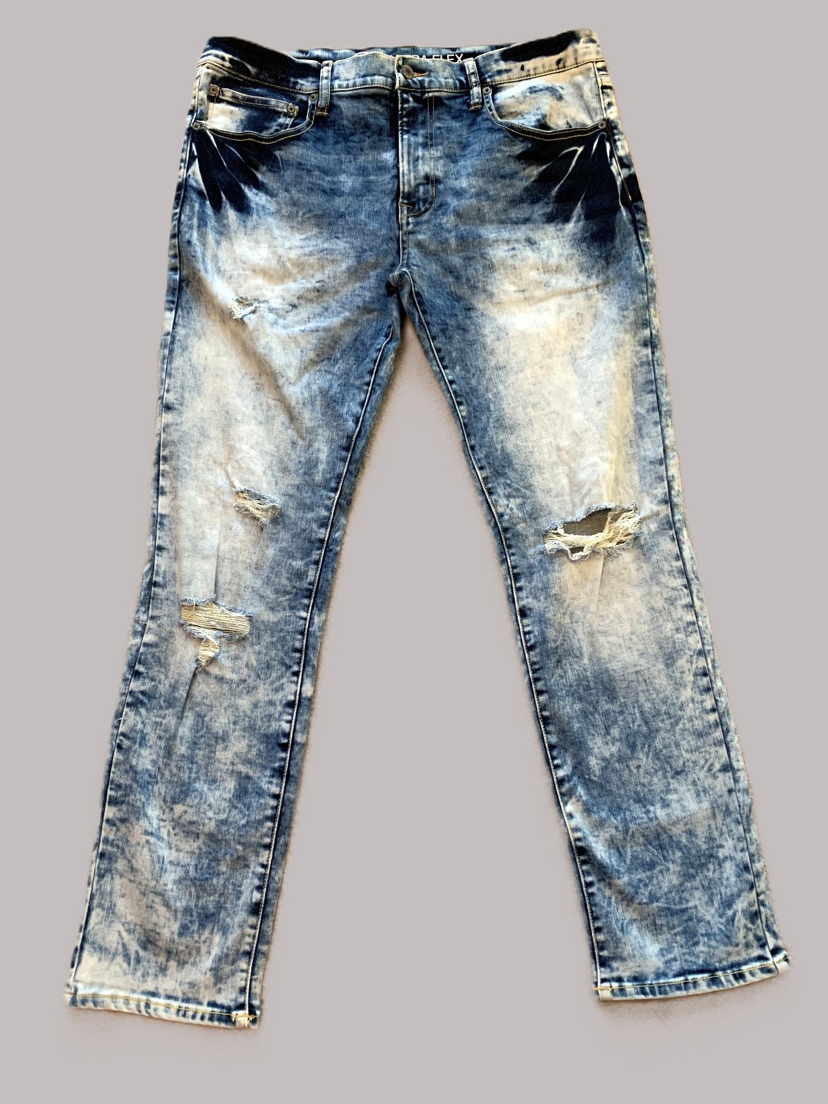 Arizona Men Blue Jeans 360 Stretch Ultra Flex Acid-Wash Distressed Size 36/30
