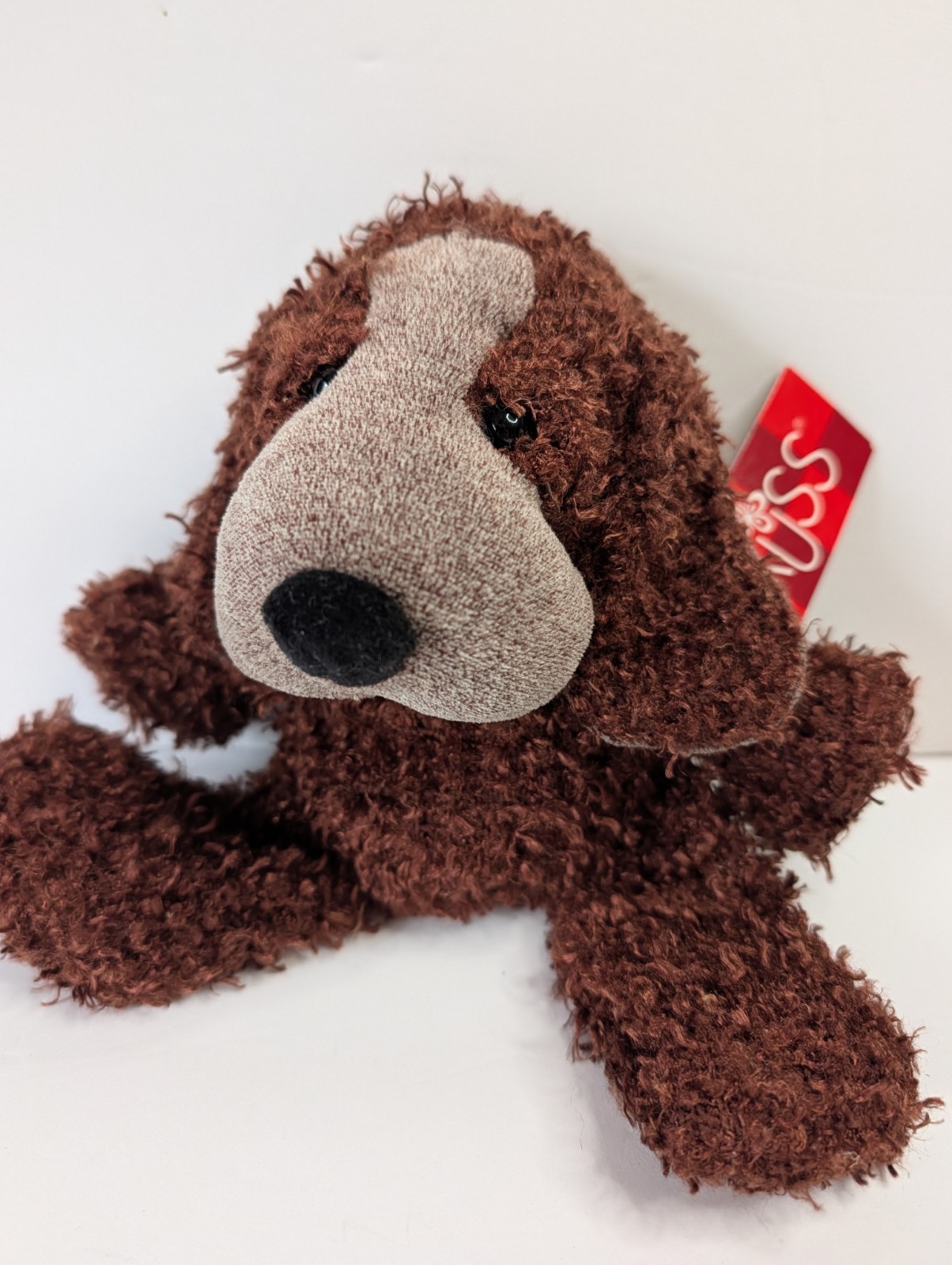 Vintage Russ Berrie Plush Dog FLATFOOT Brown Puppy Floppy Ears Pellets 7 ” NEW