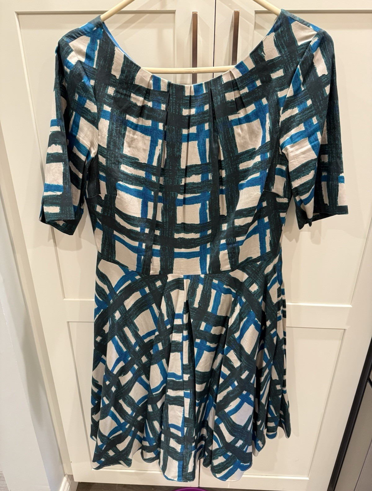 Boden Blue/Teal Abstract Print Fit & Flare Dress — US 6 Petite