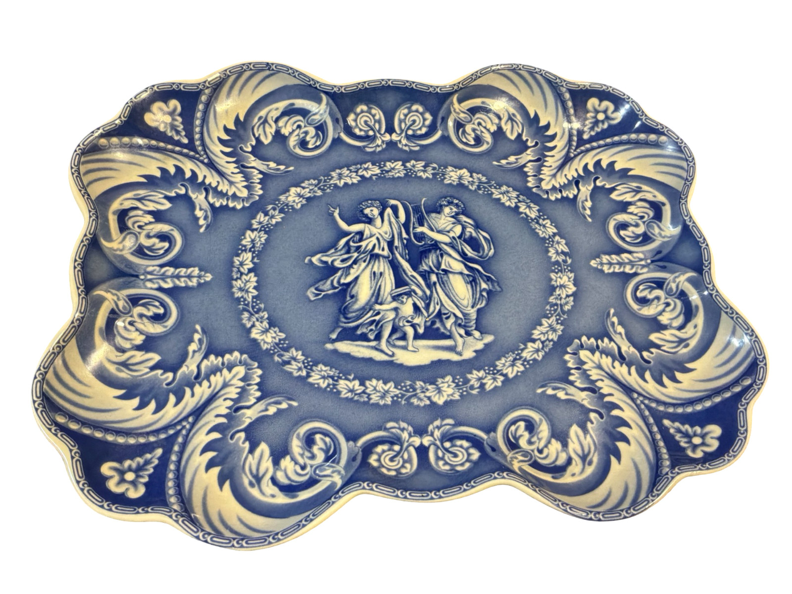 Rare Antique c.1830 Elkin Knight & Bridgwood Etruscan Blue Transferware Platter