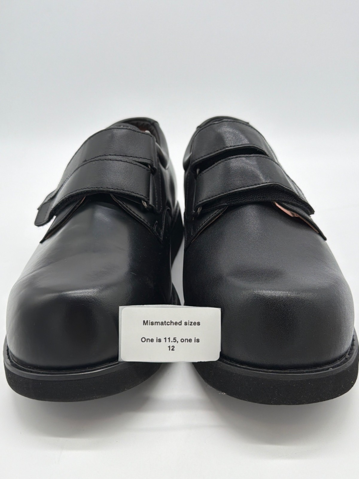 Mens Sizes 11.5 & 12 Black Leather Strap Shoes Mismatched Durable & Comfortable
