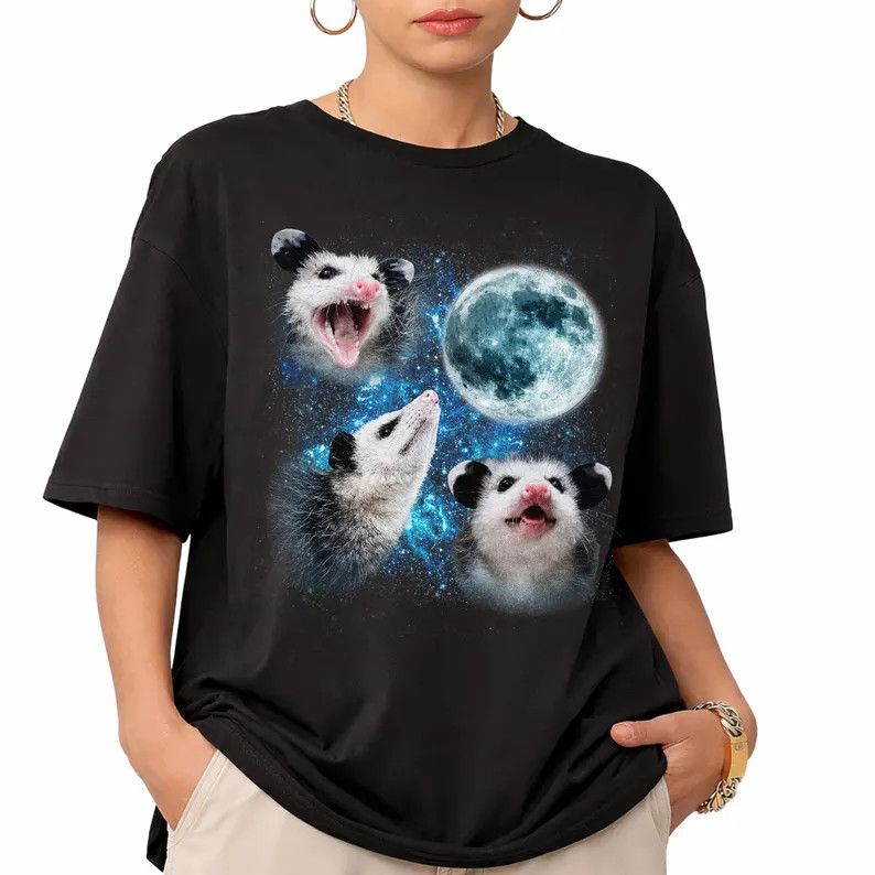 Three Possums Moon Graphic Comfort Tee Animal Lover Gift